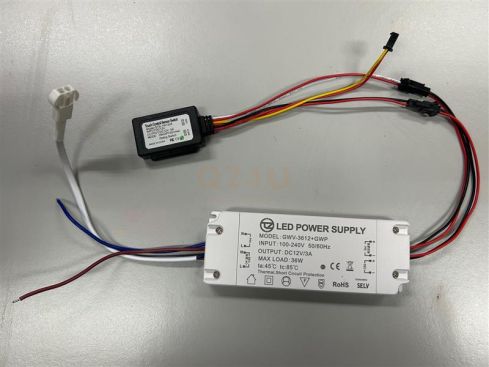 Driver LED 12V 3A 36W avec interrupteur tactile et sortie 230V pour chauffage de miroir – Modèle GWV-3612+GWP