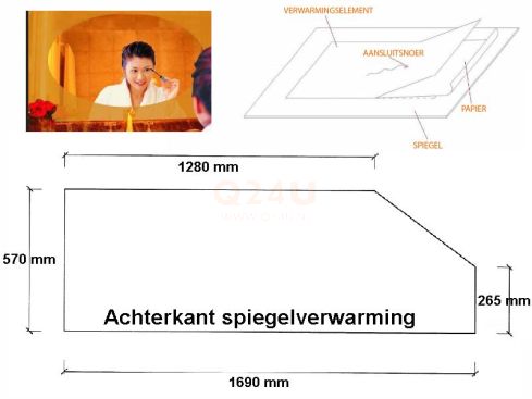 Chauffage de miroir sur mesure avec angles biseautés - 230 Volt