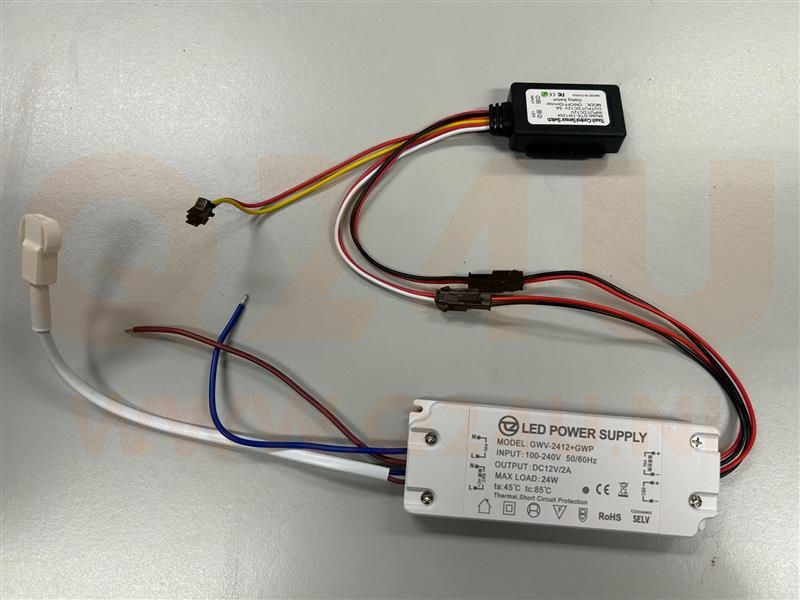 Driver LED 12V 2A 24W avec interrupteur tactile et sortie 230V pour chauffage de miroir – Modèle GWV-2412+GWP