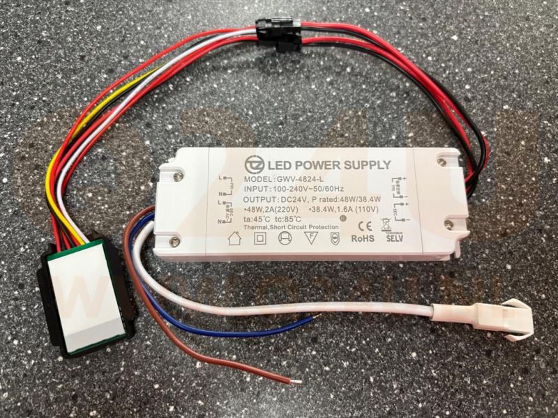 Driver LED 24V 4A 48W avec interrupteur tactile et sortie 230V pour chauffage de miroir – Modèle GWV-4824-L