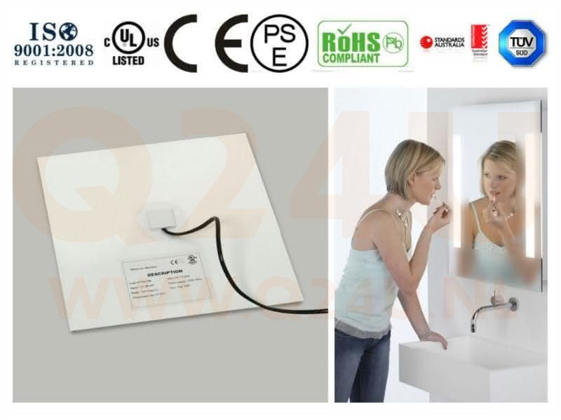 Chauffage de miroir sur mesure avec angles biseautés - 24 Volt
