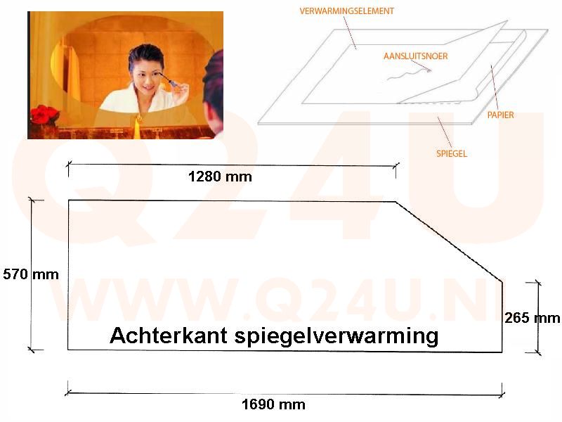 Chauffage de miroir sur mesure avec angles biseautés - 24 Volt